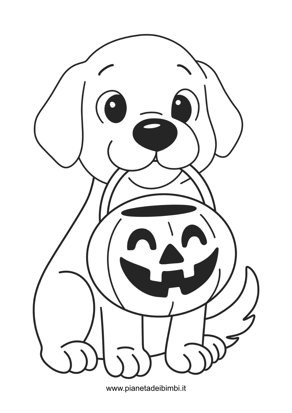 disegno di un cagnolino di halloween da colorare. disegno semplice da colorare per bambini a tema halloween