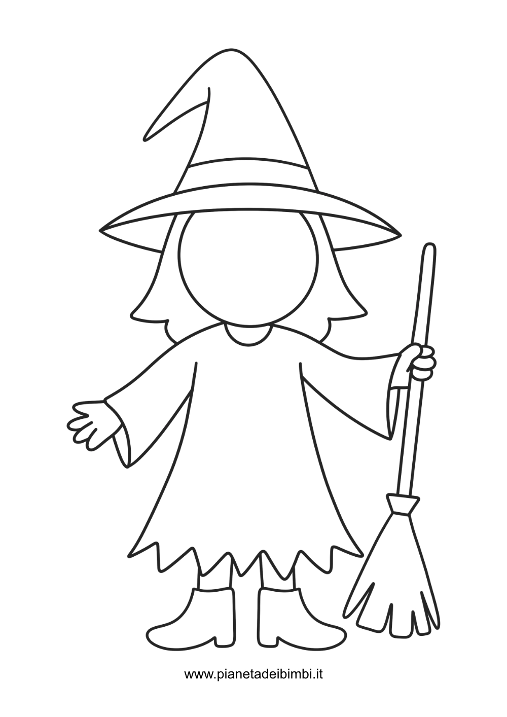 disegno da colorare per bambini a tema halloween - strega da completare e colorare